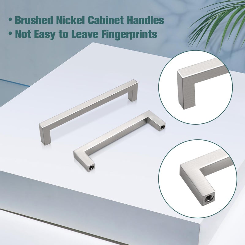 GOBEKOR 30 Pack Solid Cabinet Pulls 5in(128mm) Hole Center Brushed Nickel Kitchen Drawer Pulls, Square Bar Cupboard Handles Kitchen Cabinet Hardware - Image 2